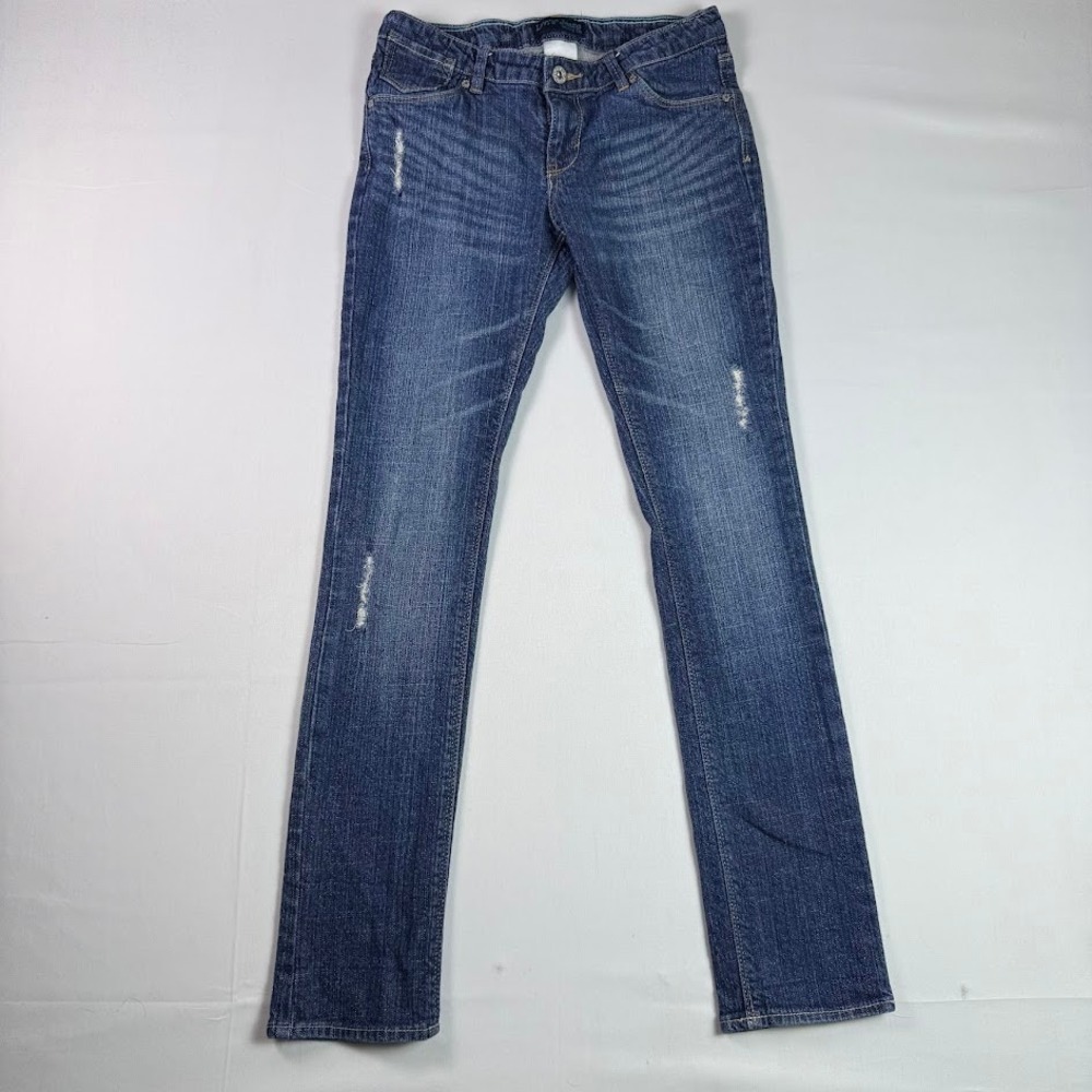 Levis Girls Skinny Fit Jeans Size 14 Dark Wash Distressed Adjustable Waist Denim
